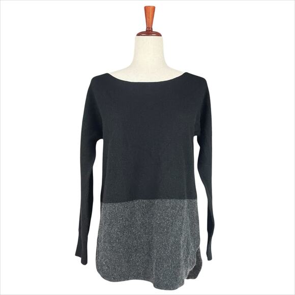 HALOGEN CASHMERE Colorblock Tunic Sweater Black/Gray Size M Petite *mended hole* - Picture 1 of 5